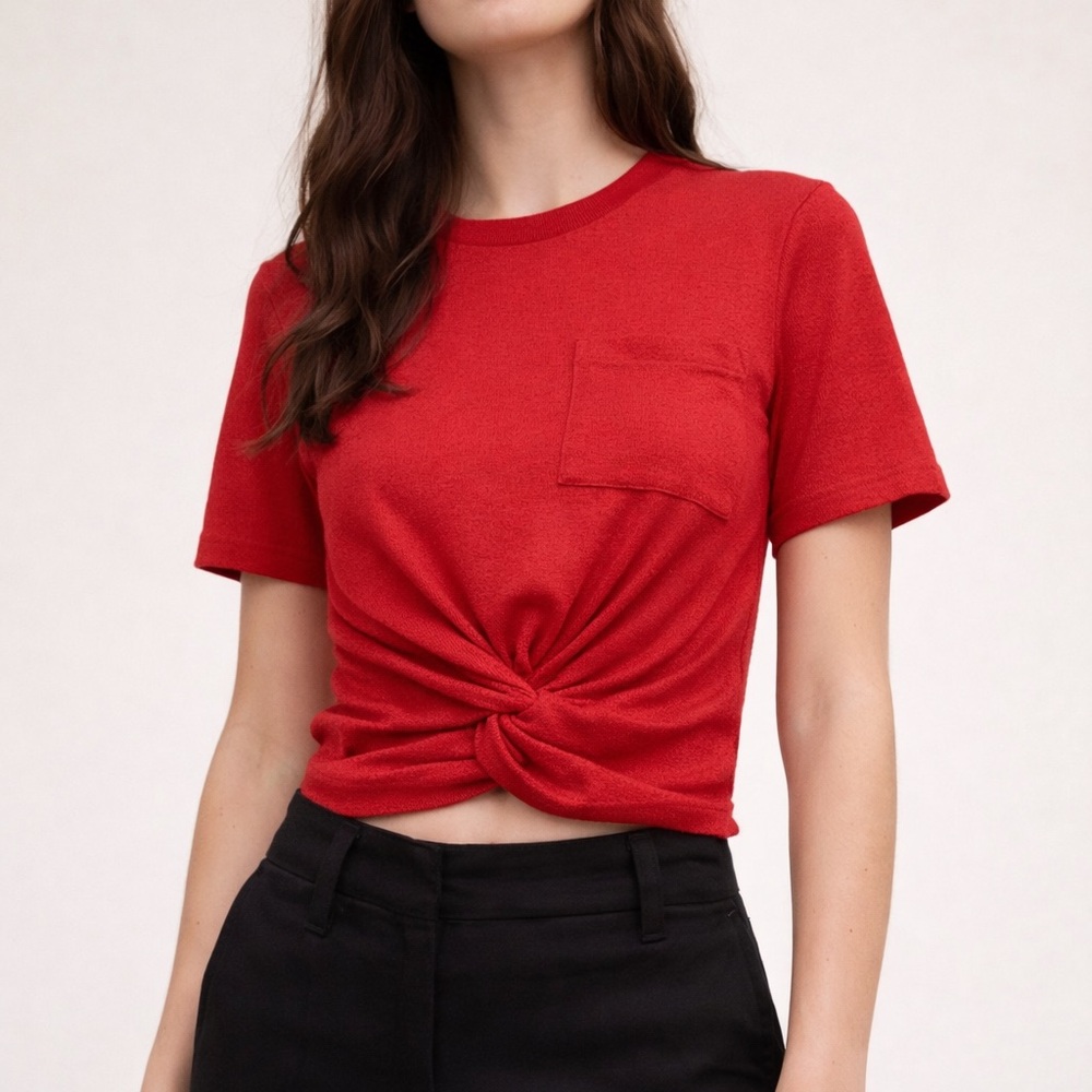 Wilfred Free Subah Twist Front Cropped Tee Red XXS | Jersey Knit Aritzia